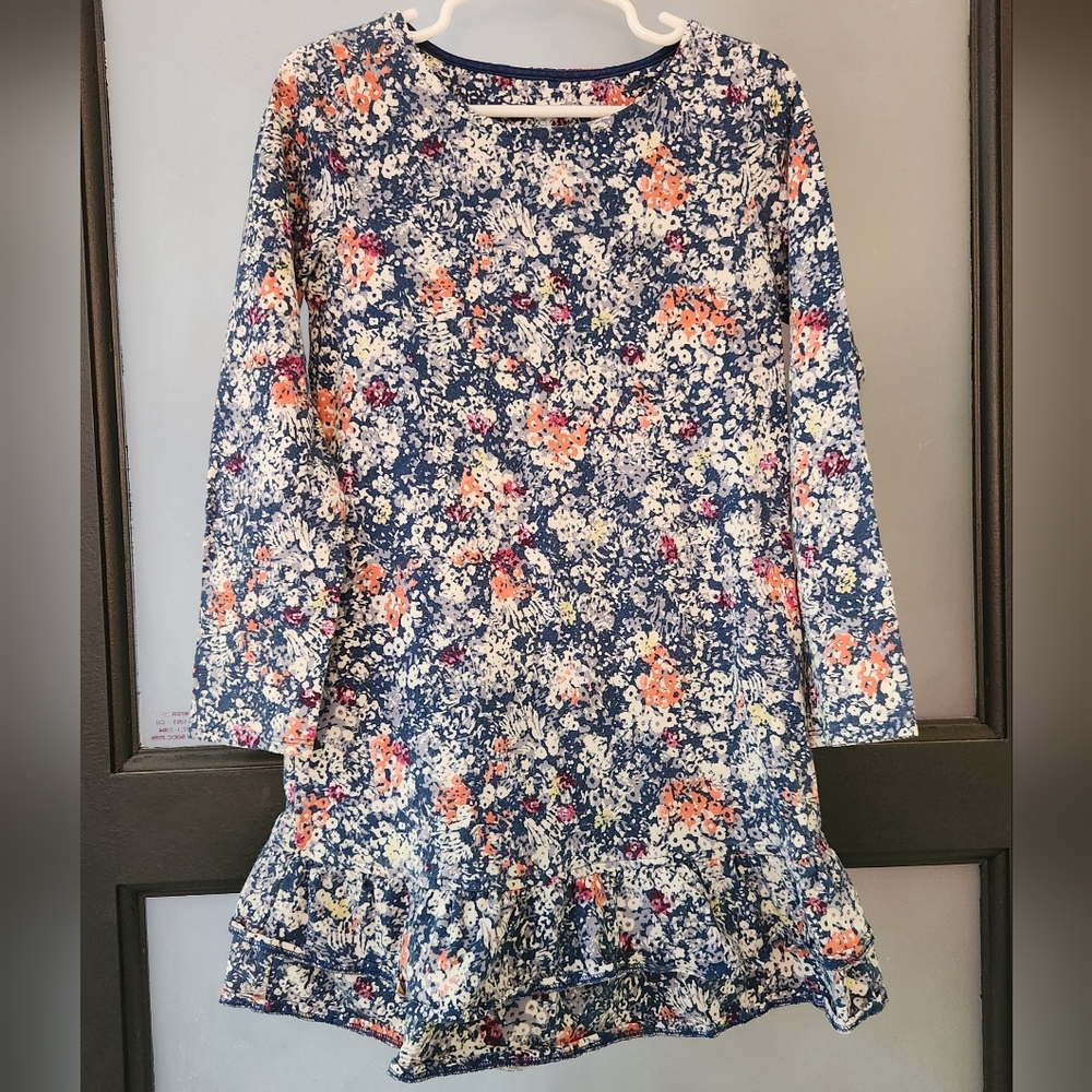 Girls Long Sleeved Floral Print Land's End Dress Size Medium 5-6